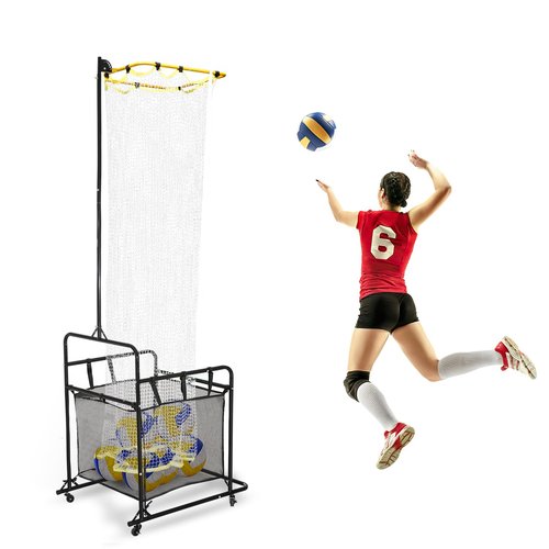 Volleyball Training Equipment Portable Practice Net Equipment with Wheels and Ball Collection Bag Sturdy Base Volleyball Spike Trainer with 5 Height and Angle Adjustments
