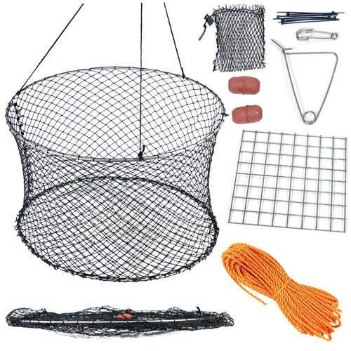 Drasry Crab Ring Trap Two Ring Crab Kit with Harness and Bait Clip Fishing Crabbing Net for Board Kayak Dock and Pier Net 24 * 24 * 13.78 in 1PCS