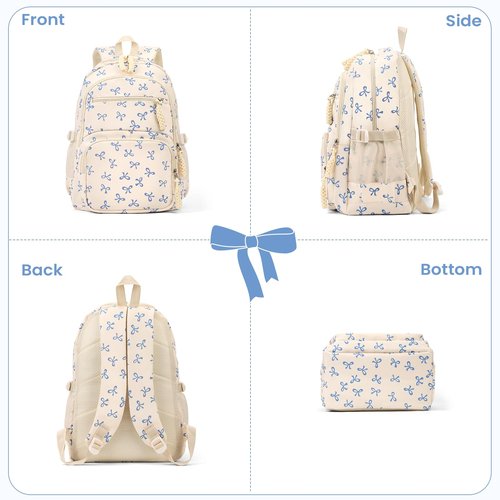 jingyuKJ Coquette Bow Backpack - Cute Kawaii Backpack Set Aesthetic Daypack Bow Rucksack (A02 Bow Blue)