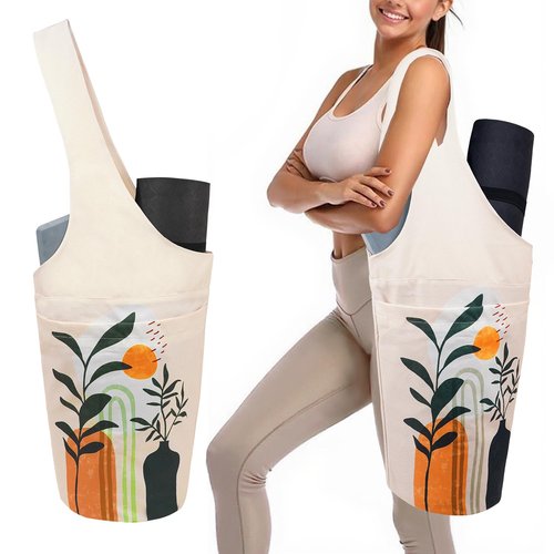 saniwu Bohemian Yoga Mat Bag Carrier Large Capacity Durable with Interior Zipper Pocket for Workout Pilates Gym Travel