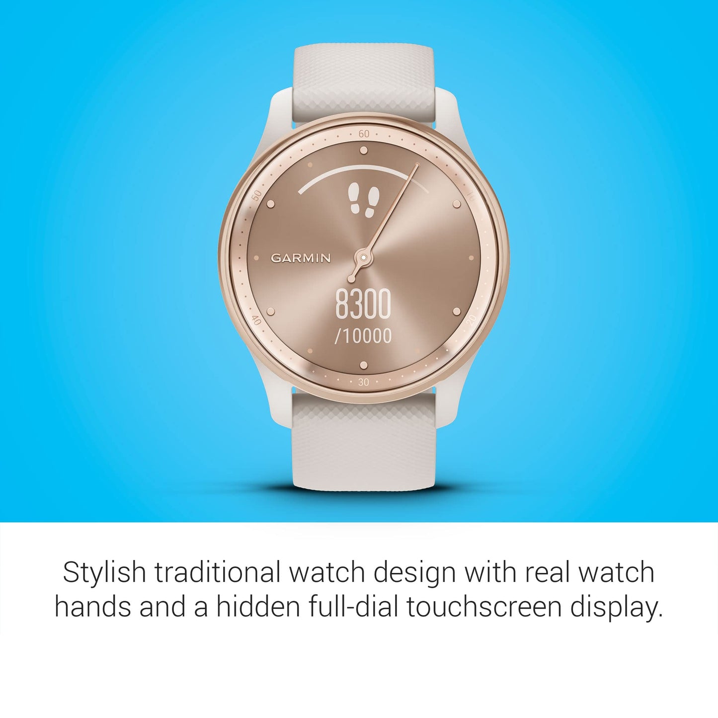 Garmin vívomove Trend, Stylish Hybrid Smartwatch, Long-Lasting Battery Life, Dynamic Watch Hands and Touchscreen Display, Peach Gold Stainless Steel Bezel with Ivory Case and Silicone Band
