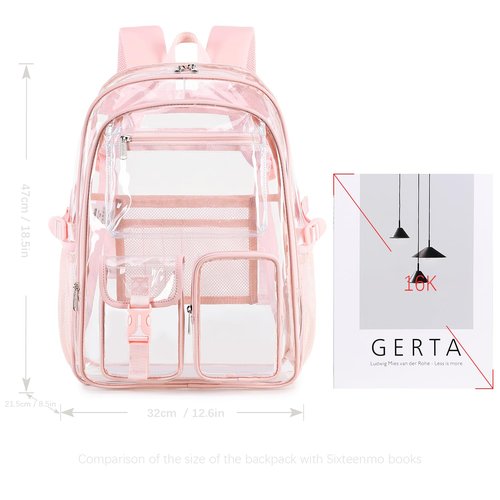 abshoo Large Clear Backpack For Girls Women School Bookbag Heavy Duty Transparent Backpack (Pink)