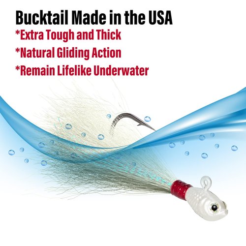 Dr.Fish 3 Pack Bucktail Jig Saltwater Fishing Jig Buck Tail Hair Lure Surf Fishing Bass/Striper/Mackerel/Halibut/Flouder Lure 1oz