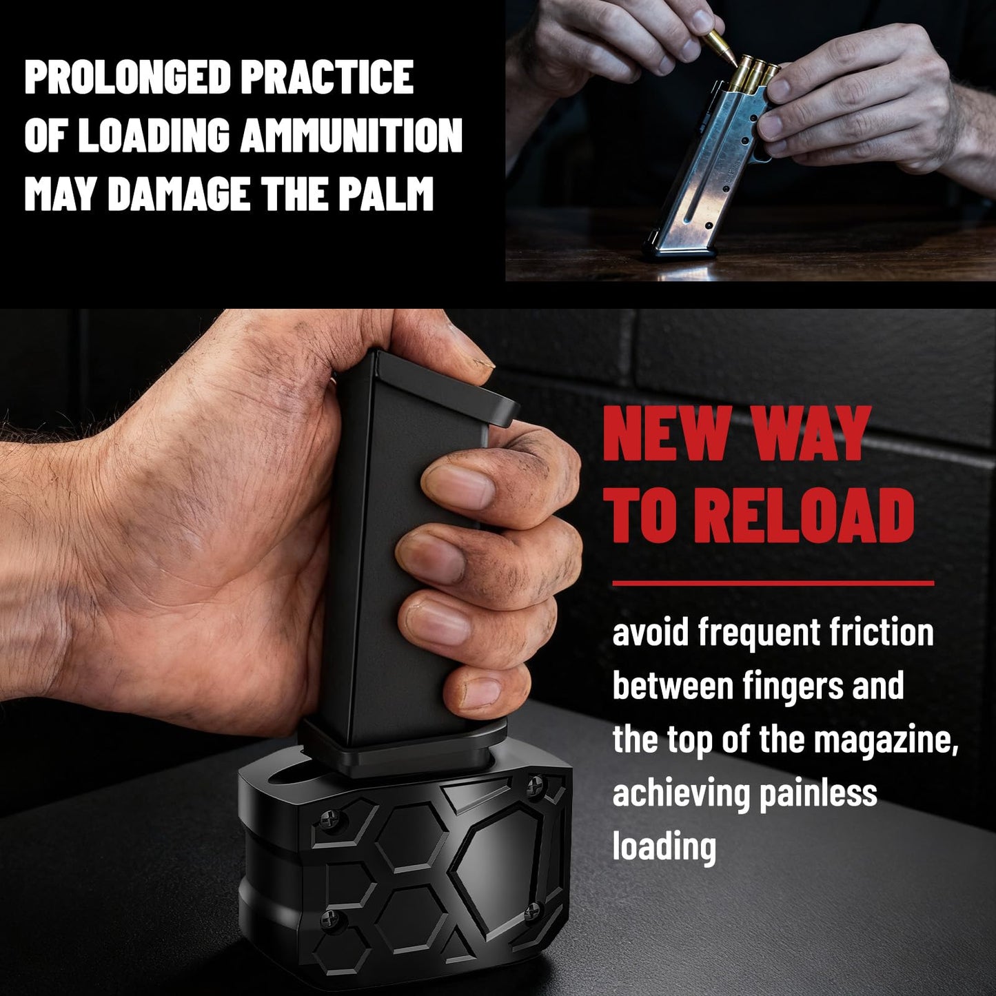 Jevuoyee Universal Speed Loader for 9mm & .40 SW - 2-Step Rapid Magazine Loader Compatible with Glock 17/19/22/23/26/34/45/47 & More, Effortless & Jam-Free Reloading, Perfect Shooting Gift (Black)
