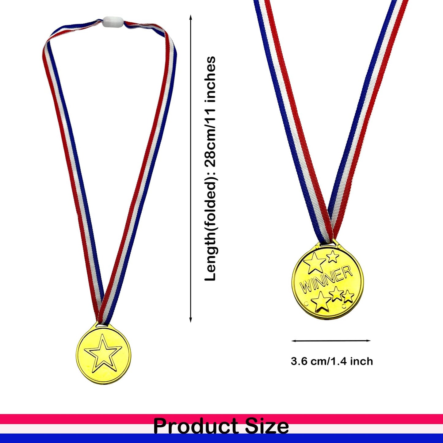 Oisinlas Gold Winner Award Medals for Kids, 100 Pcs Plastic Award Medals for School Sports, Soccer Competitions, Games, Gymnastic, Party Favors, Dress Up or Celebration Souvenir