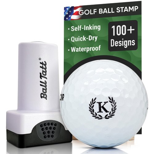 Ball Tatt - Golf Ball Stamp - Self-Inking Marker - Quick-Dry Permanent Marking Tool, No Leaks or Refills, Reusable & Waterproof Golfing Stamper - Ideal Gift for Golfers, Dads, Retirement (K Monogram)