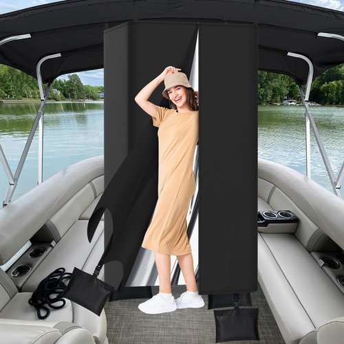 Yexcend Privacy Tent for Boats, 800D Waterproof Fabric Boat Privacy Curtain Pontoons Changing Room with Windproof Sandbags, Easy to Install Under Bimini Top, 30" D x 27" x W 72" H