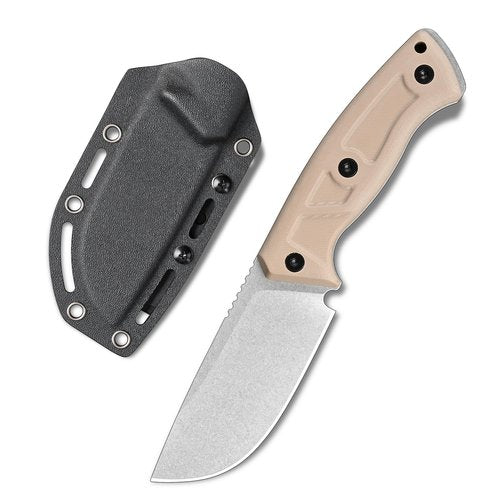 SDOKEDC Knives 14C28N Steel Fixed Blade Tactical Knife with kydex sheath for Men EDC Outdoor Camping Survival Hunting (White stone wash+khaki G10 handle)