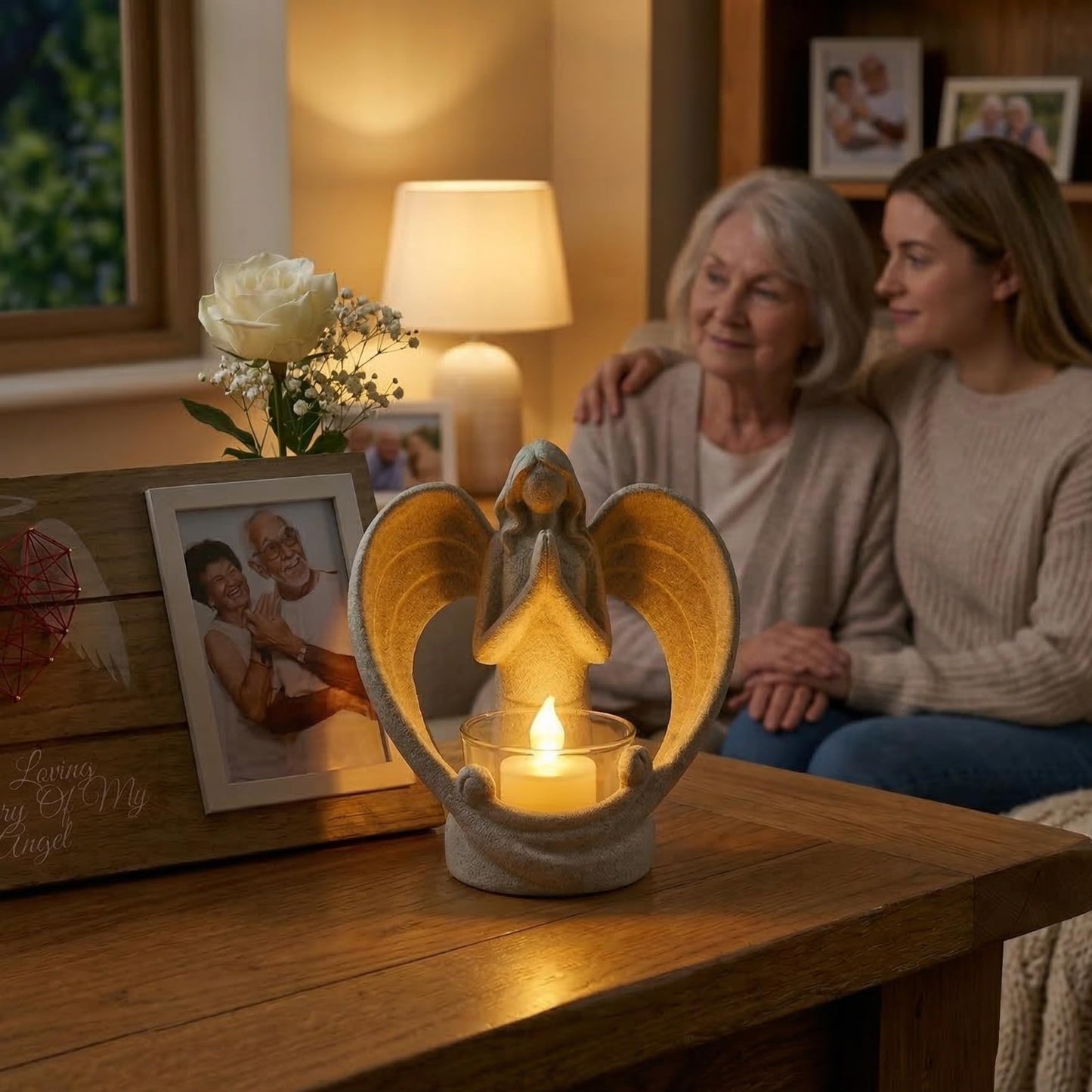 OakiWay Memorial Candle Gifts – Angel Figurines Tealight Candle Holder, Sympathy Gifts for Loss of Loved One, W/Flickering Led Candle, Bereavement, Grief, Funeral, Remembrance, Memory Home Decorations