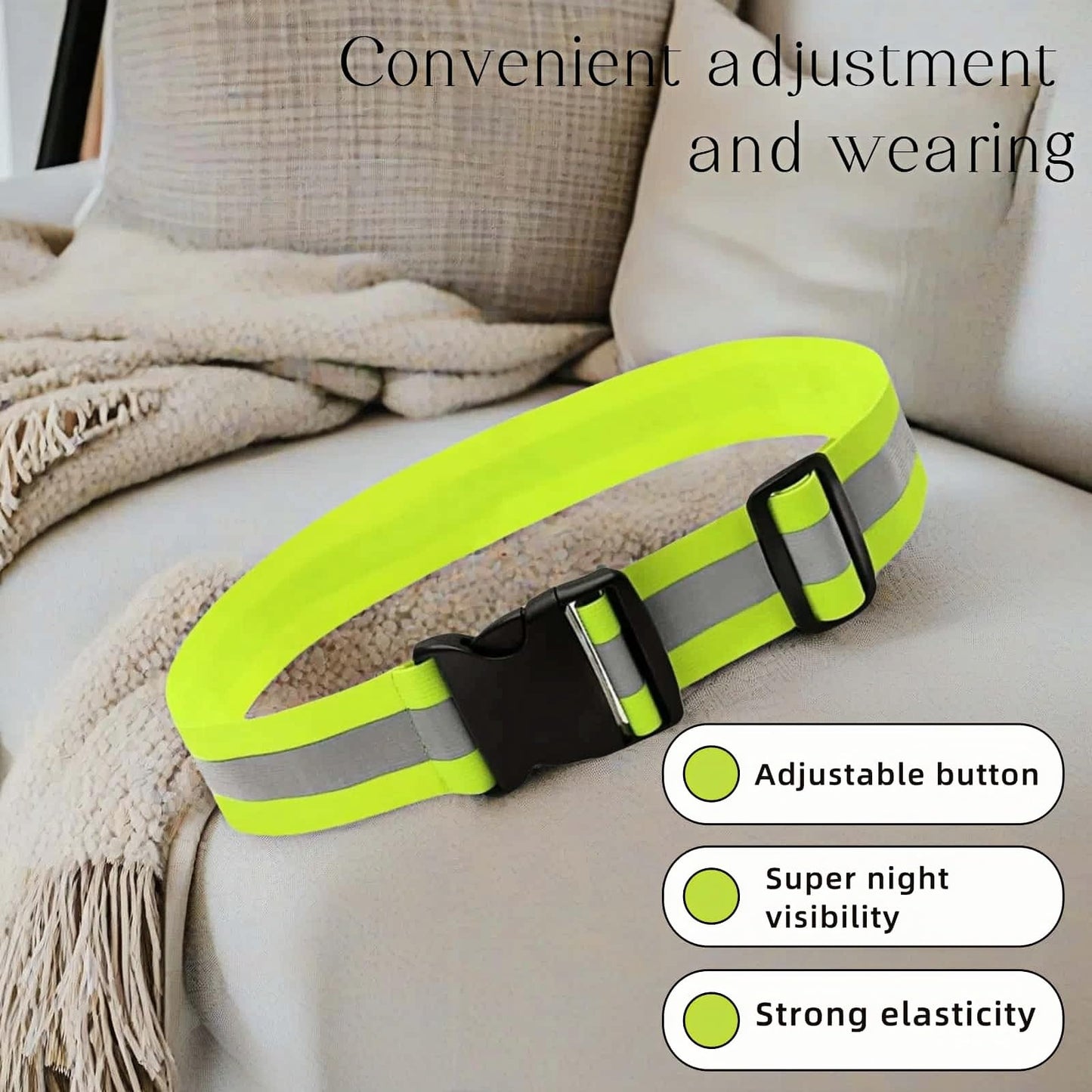 RyanDesign Reflective Safety Belt - Adjustable Military-Grade Elastic Strap for Running, Cycling, Motorcycle | High-Visibility Lime Green | Day & Night Protection (26"-50" Waist)
