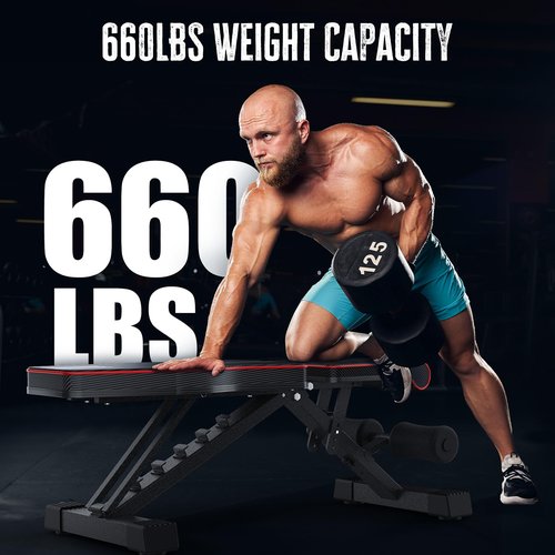 Adjustable Foldable 660LB Weight Bench, Lifting Sit-up Multi-use Workout Bench Exercise Bench Incline Decline Flat Utility Bench Press for Home Gym