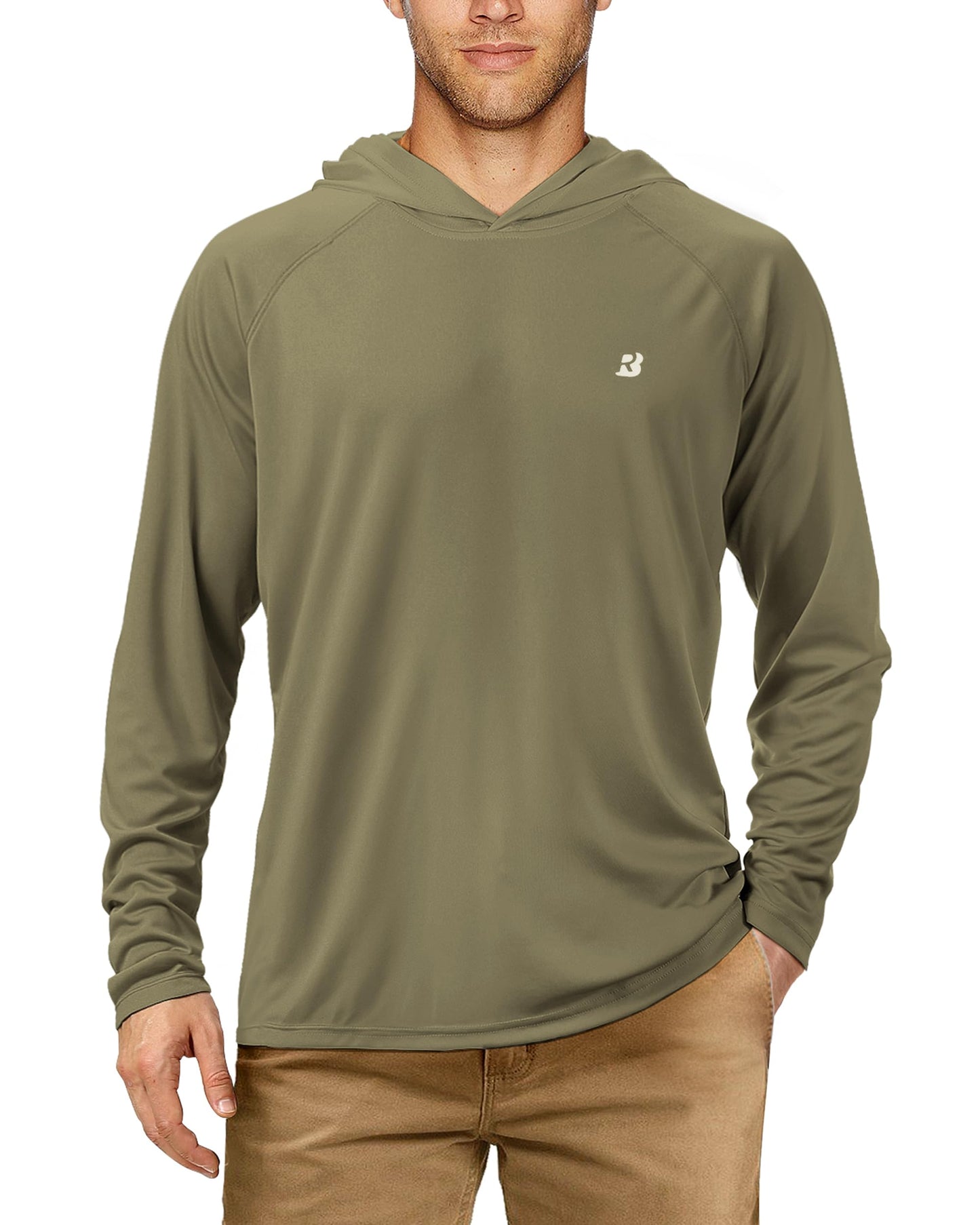 Roadbox Men's UPF 50+ Sun Protection Hoodie Shirt Outdoor UV Long Sleeve Fishing Shirts for Workout Running Swimming Hiking
