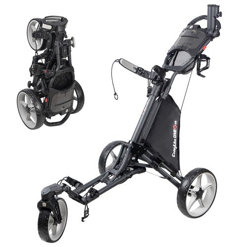 Caddytek CaddyLite One Swivel V8 Golf Push Cart – 3 Wheel Lightweight Folding Trolley with 360° Swivel Front Wheel, Cooler Basket, Umbrella and Drink Holder, Adjustable Handle