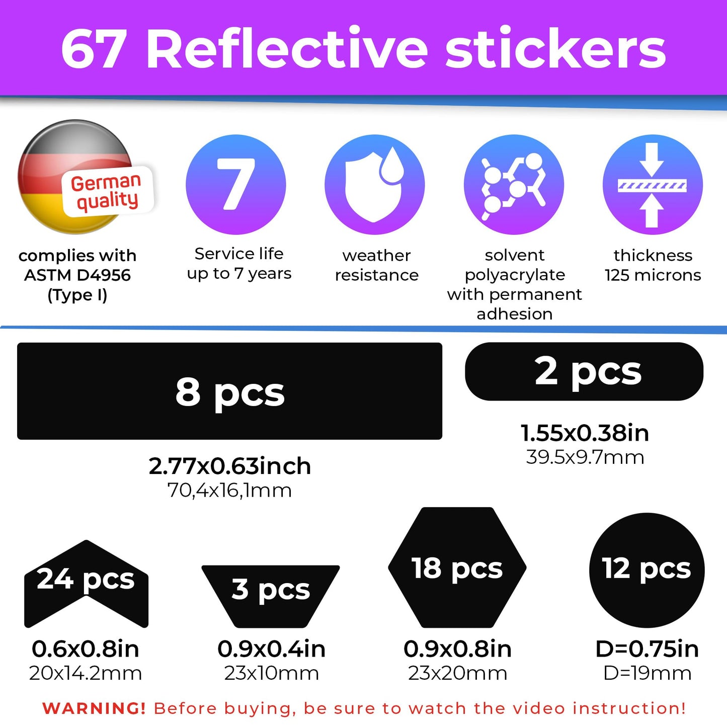 LOOM Reflective Stickers | 67pc Engineer Blk | Reflective Stickers for Helmet, Bike, Motorcycle, Hard Hat | Waterproof Reflectors for Car, Trailer | Bike Reflectors for Night Riding