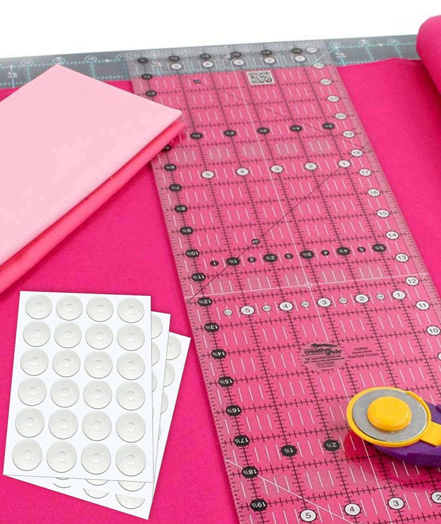Non Slip Grips for Quilting Rulers Quilt Templates, Birllaid Non-Slip Adhesive Rings True Grips for Sewing Rulers 144 Pack 72 Large ， 72 Small