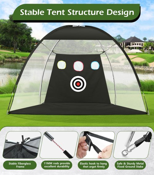 Golf Net, 10x7FT Home Golf Hitting Aids Equipment with Foldable Tri-Turf Mat for Backyard Driving Chipping Swing with Training Target/Balls/Tee for Outdoor Indoor, Gifts for Men Him Dad Boys Golfers