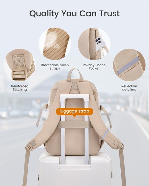 LOVEVOOK School Backpack for Teen Girls, Large Capacity College Student Backpacks with Water Bottle Holder, Cute Laptop Backpack Purse for Women, Lightweight Casual Travel Backpack, Beige-green