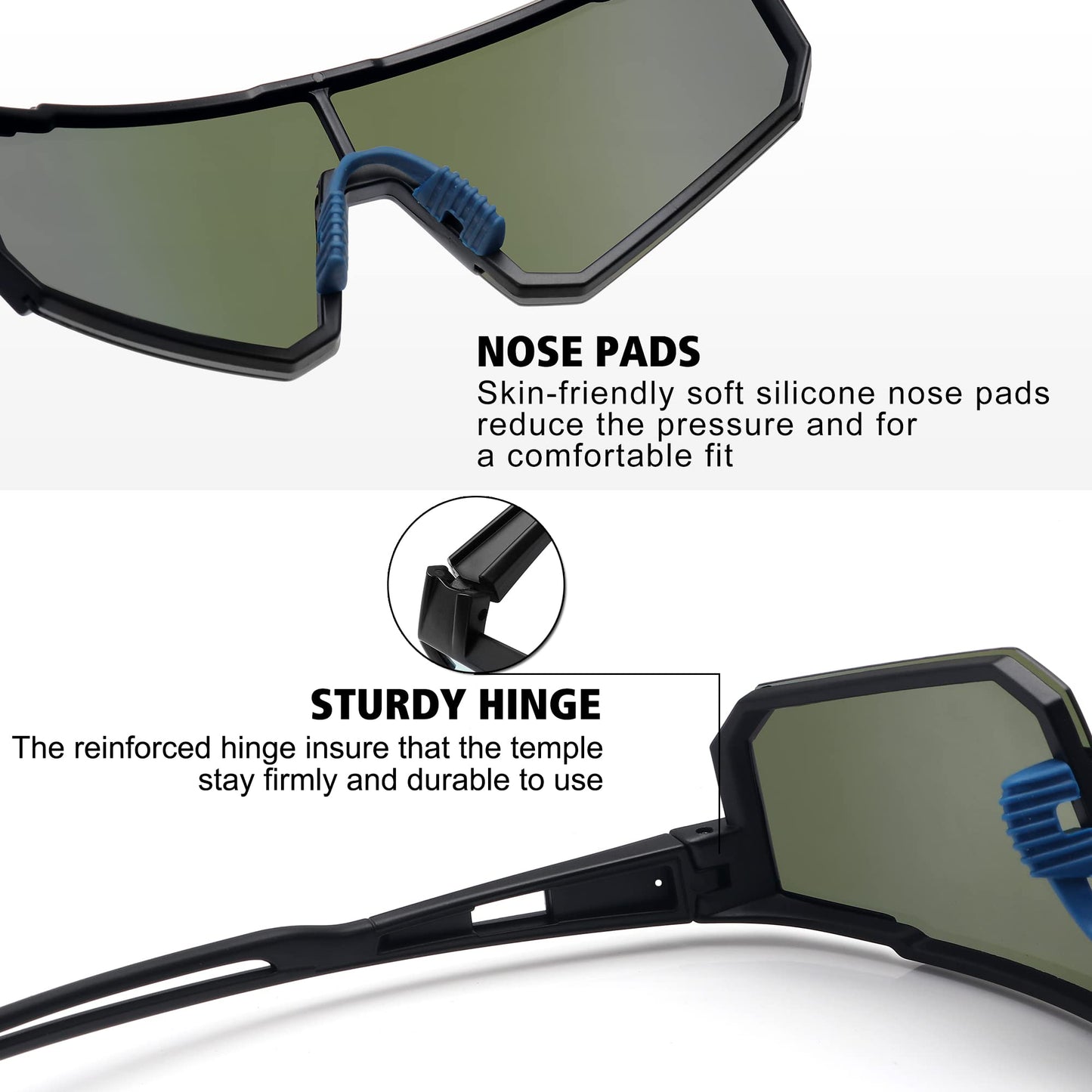 STORYCOAST Sports Running Sunglasses for Men Women Cycling Driving Fishing Bike Sunglasses Polarized UV400 Protection 3Pack Matte Black/Gray+Matte Black/Ice Blue+Matte Black/Purple