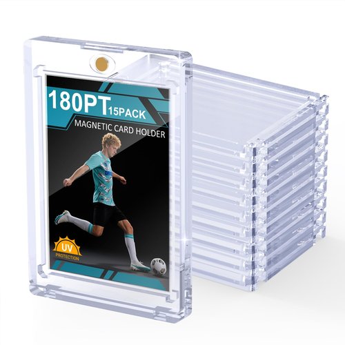 SAMYUCHO 180PT 15 Pack Magnetic Card Holder for Trading Cards, One Card Touch Holder, U-V Protector Baseball Card Hard Plastic Cover for Football Basketball Sports Game