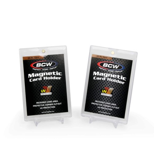 BCW Magnetic Card Holder 35 pt with Adjustable 2-Piece Stand | 2 Pack | Hard Plastic Card Protector & Display Stand for Trading Cards | Magnetic Case & Card Stand Combo