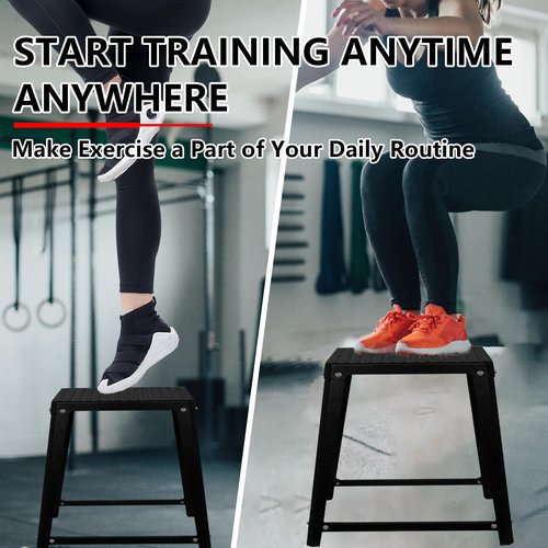 FORJAMINT Plyometric Jump Box Set,12/18/24 Inch Anti-slip Jump Box Exercise,Black Plyo Box,Steel Step Up Box for Workout,Fitness Step Up Box Jumps for Home Gym Training, SX58-B