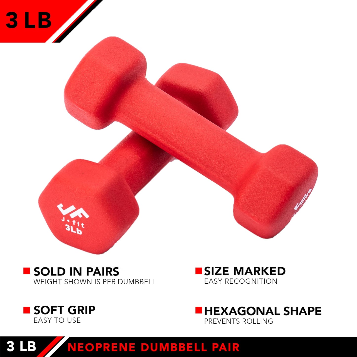 JFIT Neoprene Dumbbell (Set of 2), 3 LBS