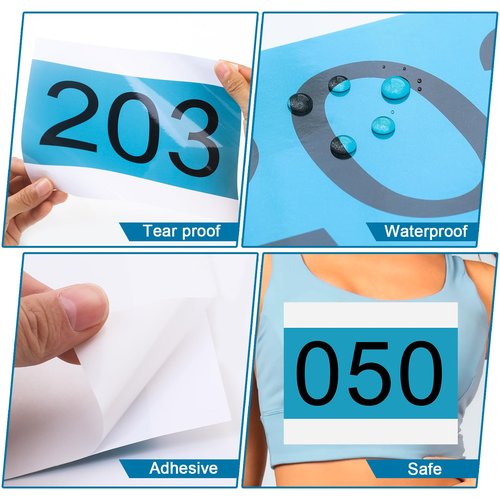 NELOMO Adhesive Race Bib 7.5” X 6” Competition Number Bib Adhesive Running Bib Sticker Race Bib Athlete Number Bib for Marathon Cross-Country Running Cycling Race Mountain Climbing Race (001-200)