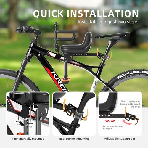 XIEEIX Front Mounted Child Bike Seat, Kids Bike Seat with Guardrail, High Seat Cushion Backrest Mountain Bike Child Bike Seat, Bicycle Child Safety Seat for Children from 1 to 3 Years Old