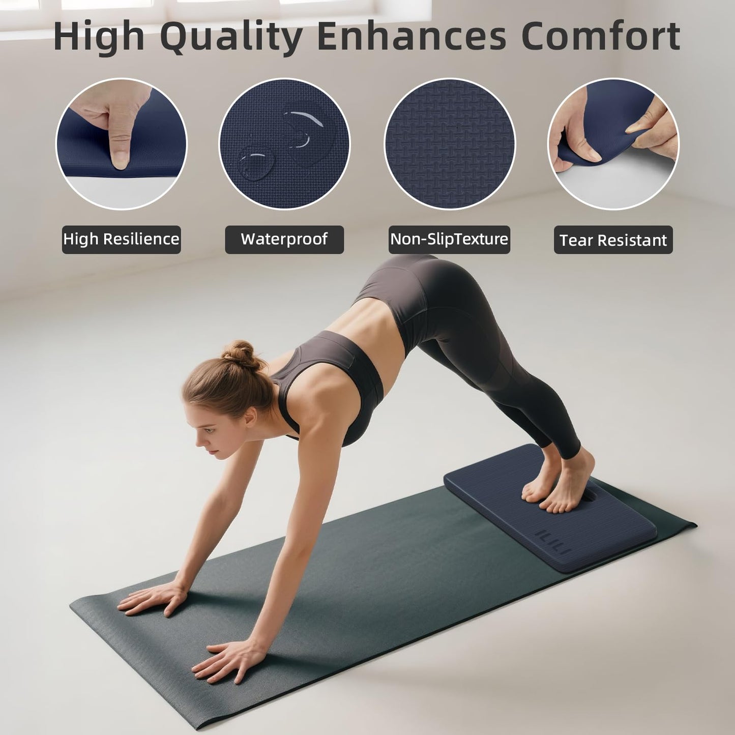 ILILI Yoga Knee Pad Foldable, TPE Soft Cushion 1inch for Knee Push-ups, Plank Support Pad, Elbow/Knee Support Folding Pad, Portable and Lightweight for Yoga Pilates, Fitness Exercise, Outdoor