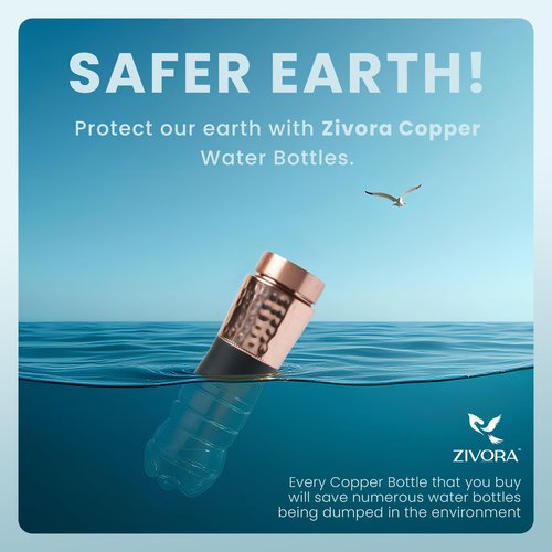 ZIVORA 100% Pure Copper Water Bottle - 34oz water bottle for Drinking with Sipper & Traditional Cap, Copper Straw, Canvas Bag & Cleaning Brush/Modern Lifestyle with Ayurvedic Benefits.
