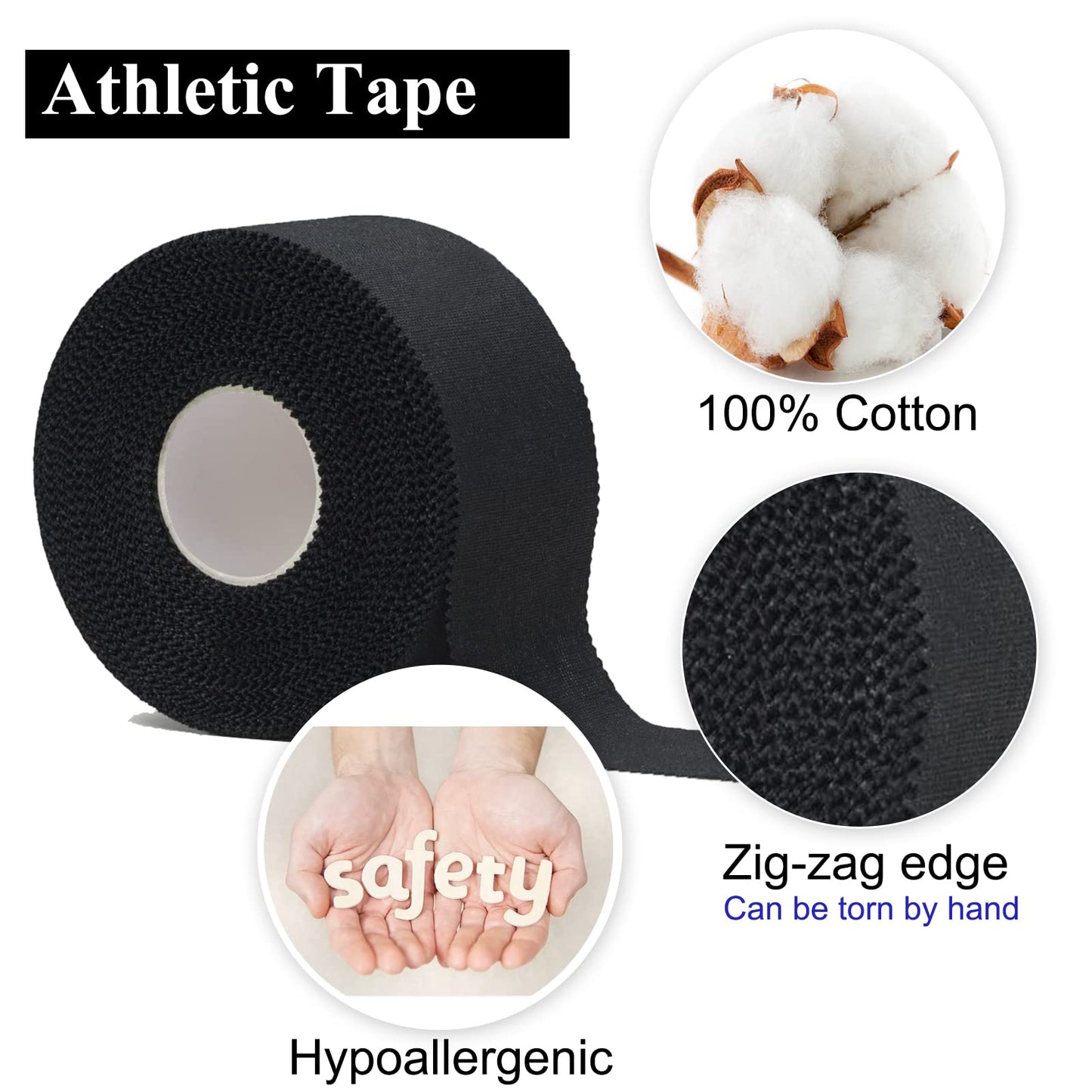 ADMITRY Athletic Tape,5 Pack Black Sports Tape
