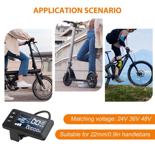 5Pins Electric Bike LCD Display Meter, 24V 36V 48V E Bike Control Panel For Handlebars Approximately Φ22.2mm / Φ0.87in, Waterproof Connector, No.2 Communication Protocol