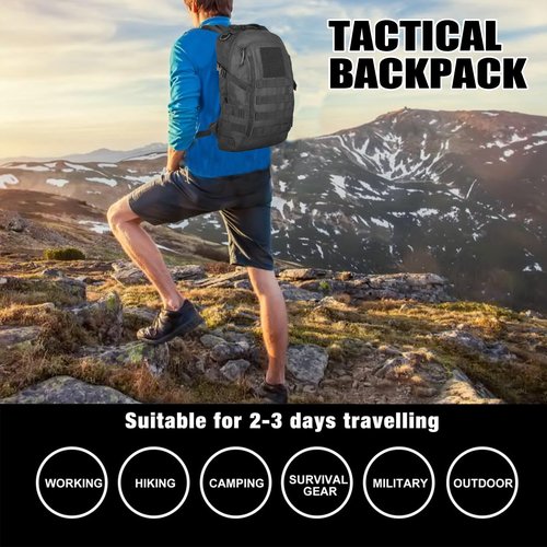 Koisgext Small Tactical Backpack 12L Molle Bag Rucksack Army Daypack Military Daypack for Outdoor,Hiking (Black)