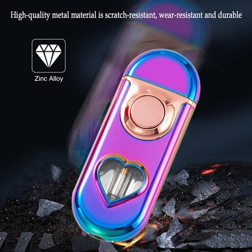 Torch Lighter, Dual Flame Butane Lighter Refillable, Windproof Adjustable Jet Flame and Soft Flame, with Heart-Shaped Transparent Gas Window, for Men Women (Without Butane)-Rainbow