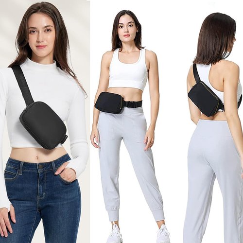 Mini Belt Bag Black Fanny Pack for Women Men Fashionable Small Waist Pack Crossbody Bag for Running,Hiking,Jogging,Cycling (Black fanny bag)