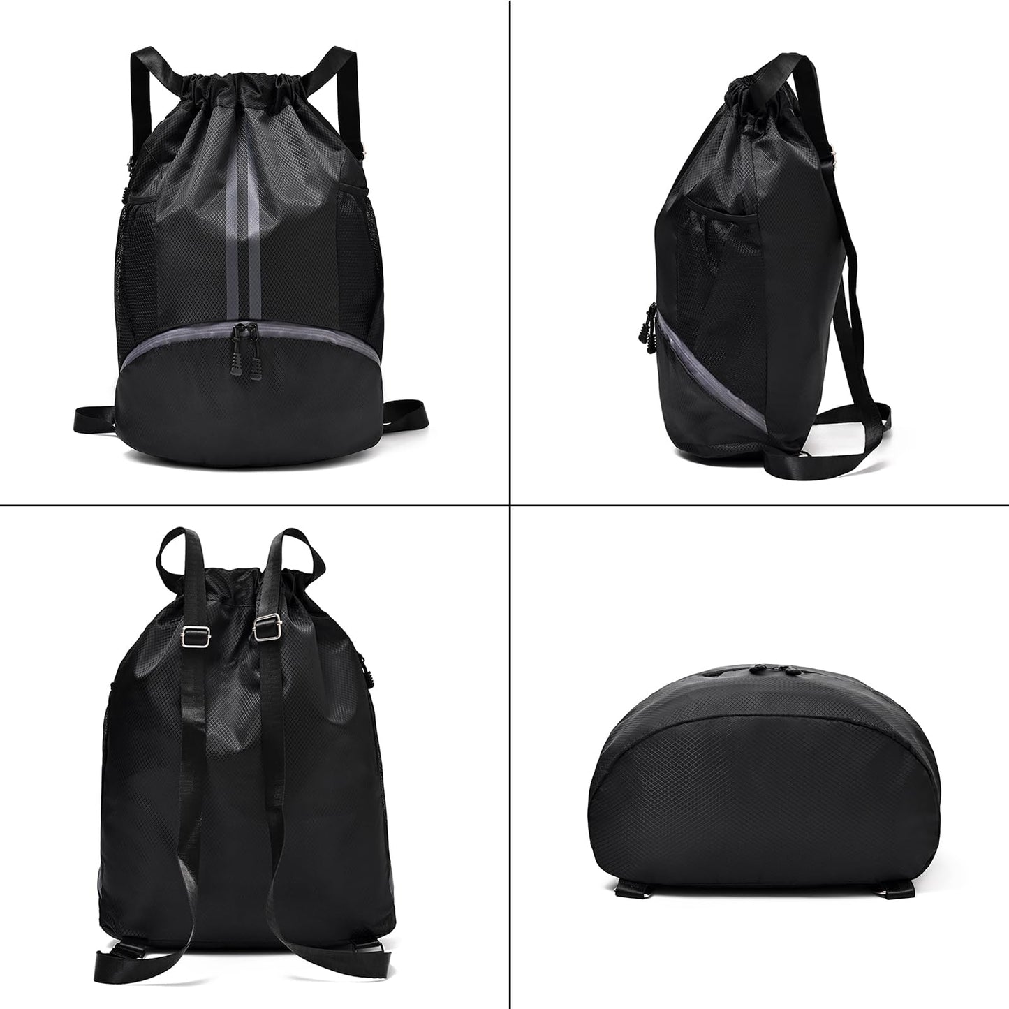 LOKAPEGY Drawstring Gym Bag for Men, Waterproof Drawstring Backpack for Women, Swim Backpack with Shoes Compartment, Pull String Sport Bag for Soccer and Basketball. (Dark Blue)