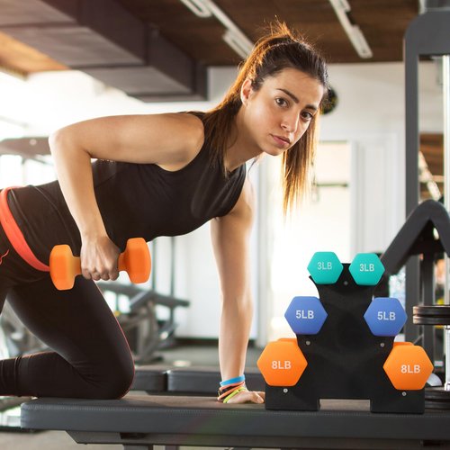 Fitvids Neoprene Dumbbell Set with Rack, 3/5/8LB Pairs, 32LB Set with Rack