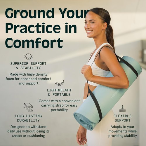 Retrospec Solana Yoga Mat 1/2" Thick w/Nylon Strap for Men & Women - Non Slip Excercise Mat for Yoga, Pilates, Stretching, Floor & Fitness Workouts, Sage