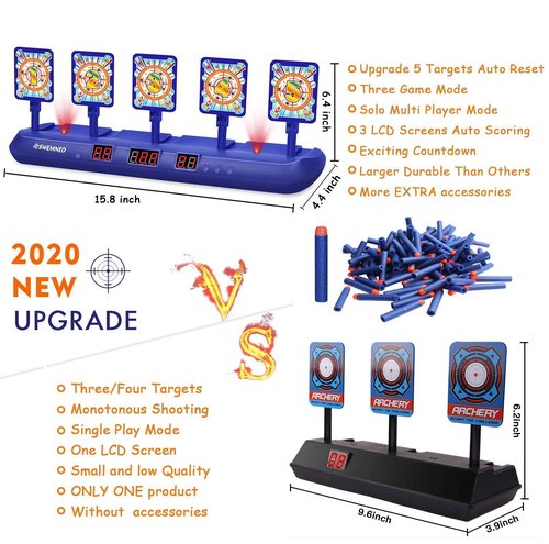 Digital Shooting Targets for Nerf Guns Practice Toy, Upgrade 5 Targets Auto Reset 3 Game Mode Electronic Scoring, Ideal Fun Gifts Toys for Age 5,6,7,8,9,10,11,12,13+ Year Old Kids/Boys/Girls
