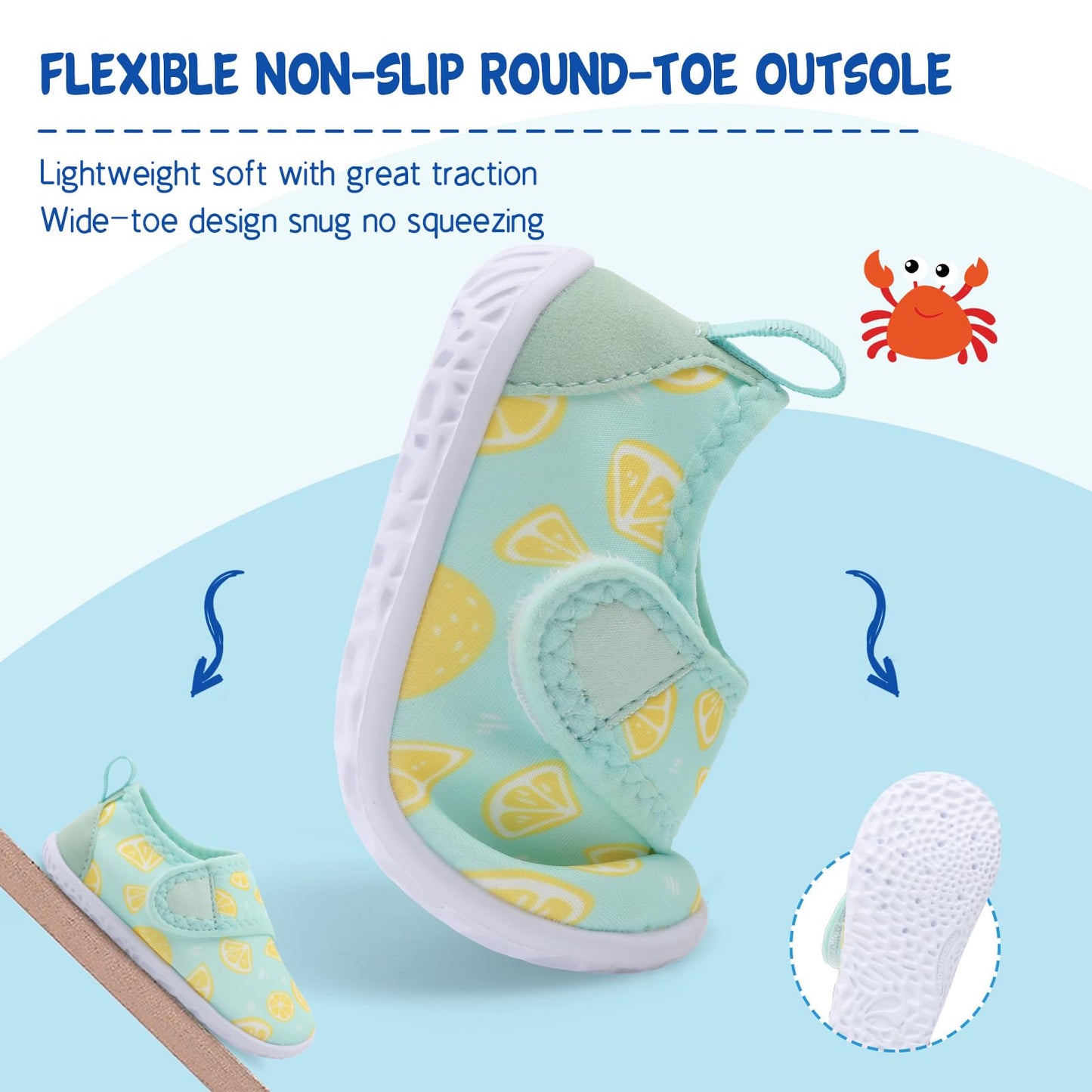 LeIsfIt Boys Girls Water Shoes Kids Aqua Socks Toddler Quick-Dry Swimming Shoes Non-Slip Summer Shoe for Beach Pool Surf, Green Lemon, 10 Toddler