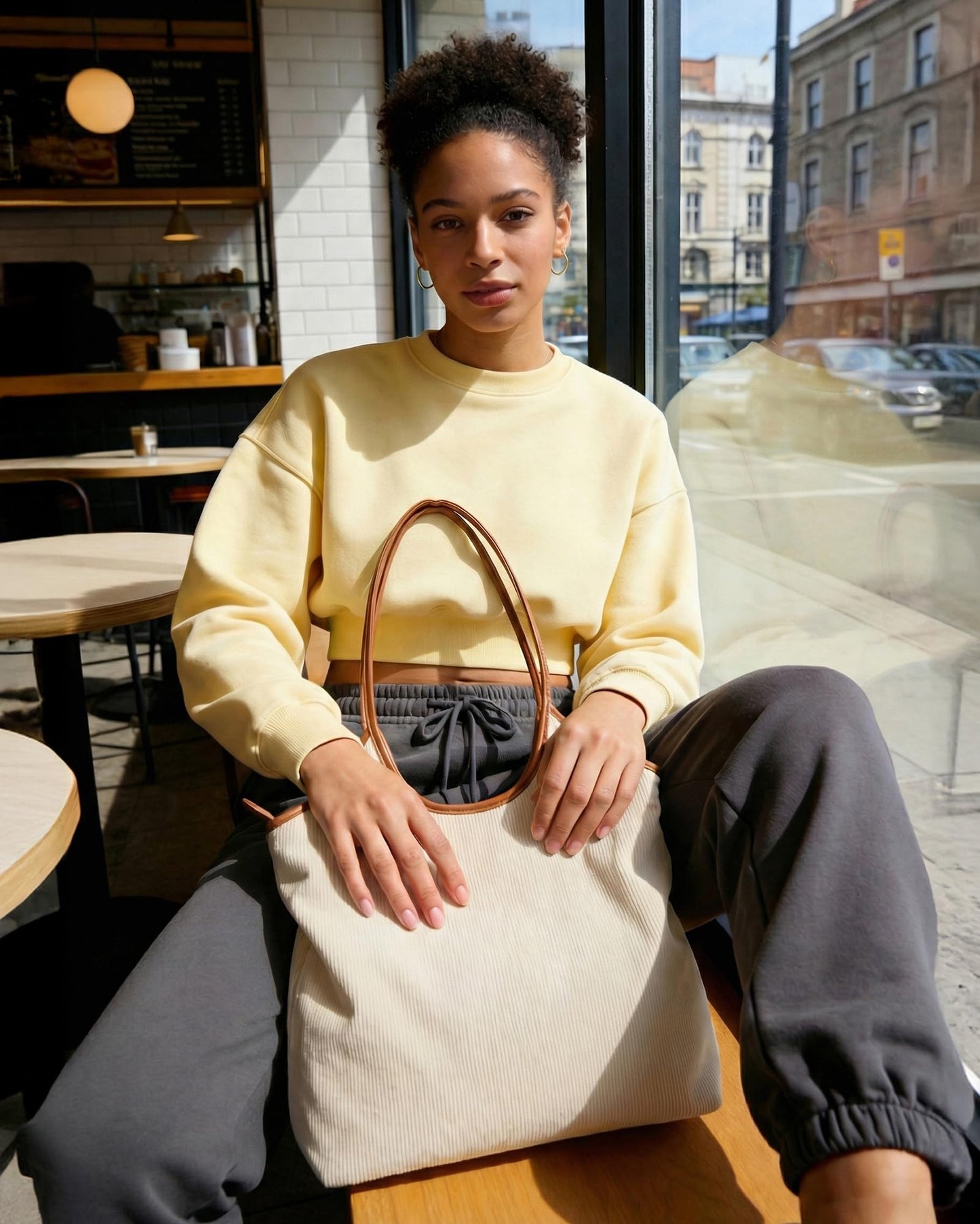 BAGSMRT Corduroy Tote Bag for Women Beach Bag with Zipper Casual Shoulder Bag Lightweight Travel Tote Hobo Handbag Tan Brown