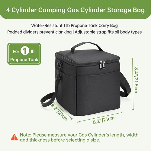QYILUARE Heavy-Duty Water-Resistant 1 lb Propane Tank Carry Bag with Padding | 4 Cylinder Camping Gas Cylinder Storage Bag with Adjustable Strap, 3-Side Pockets & Detachable Dividers