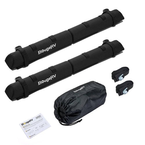 BougeRV 2.0 Soft Roof Rack Pads for Crossbars Protective, Water-Resistant Pads Surfboard Car Rack SUP Kayak Canoe Ladder Luggage Carrier, Universal for Cross Bars, Include 2 Endless Ratchet Straps