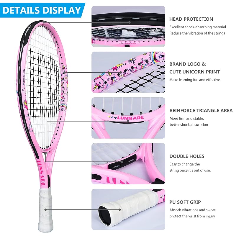 Kids Tennis Racket 19 Inch Pink - Lightweight Junior Tennis Racquet for Ages 3-12 with Cover