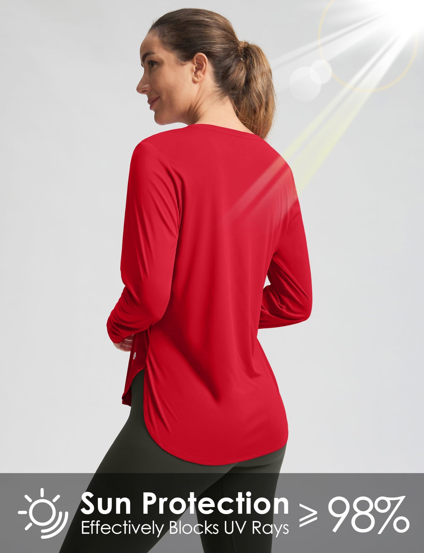 Women's Sun Shirts UPF 50+ Long Sleeve UV Protection Shirt Lightweight Quick Dry Workout Hiking Tops for Women(Red,XL)