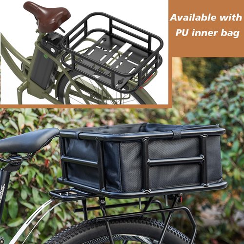 Bike Basket Rear, Bicycle Basket with Liner,Waterproof Cover,Cargo Net, Large Bike Back Baskets, Heavy Duty Rear Bicycle Baskets for Most Bikes and E-Bike (Pipe Bike Basket Rear)