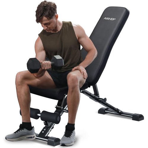 AIRHOP Upgraded Adjustable Weight Bench, Bench Press Full Body Workout, Quick Fold Space Saving, Workout Bench for Home Gym Strength Training