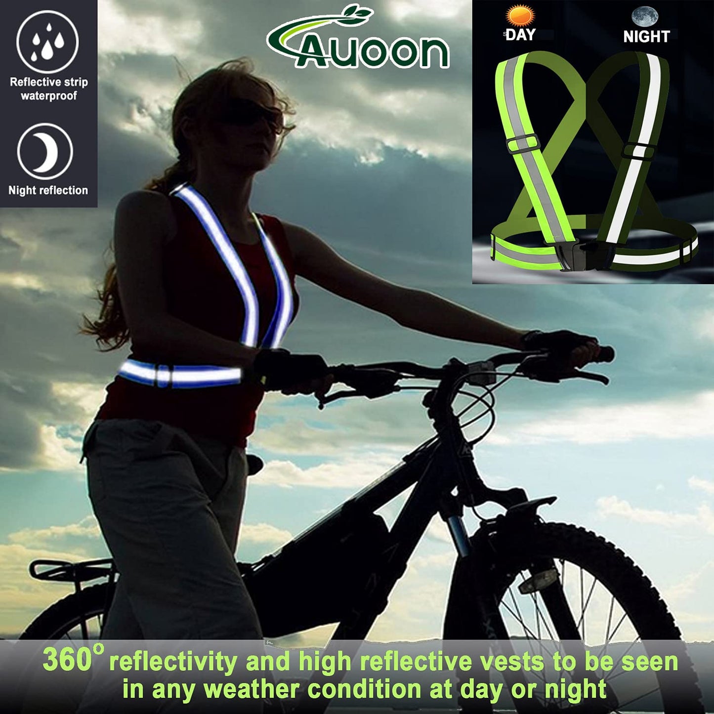 AUOON Reflective Running Vest,Safety Reflective Vest with Adjustable Strap for Running,Cycling, Motorcycle and Walking,Fits over Outdoor Clothing,Breathable Waterproof Lightweight (2 Pack Black Blue)