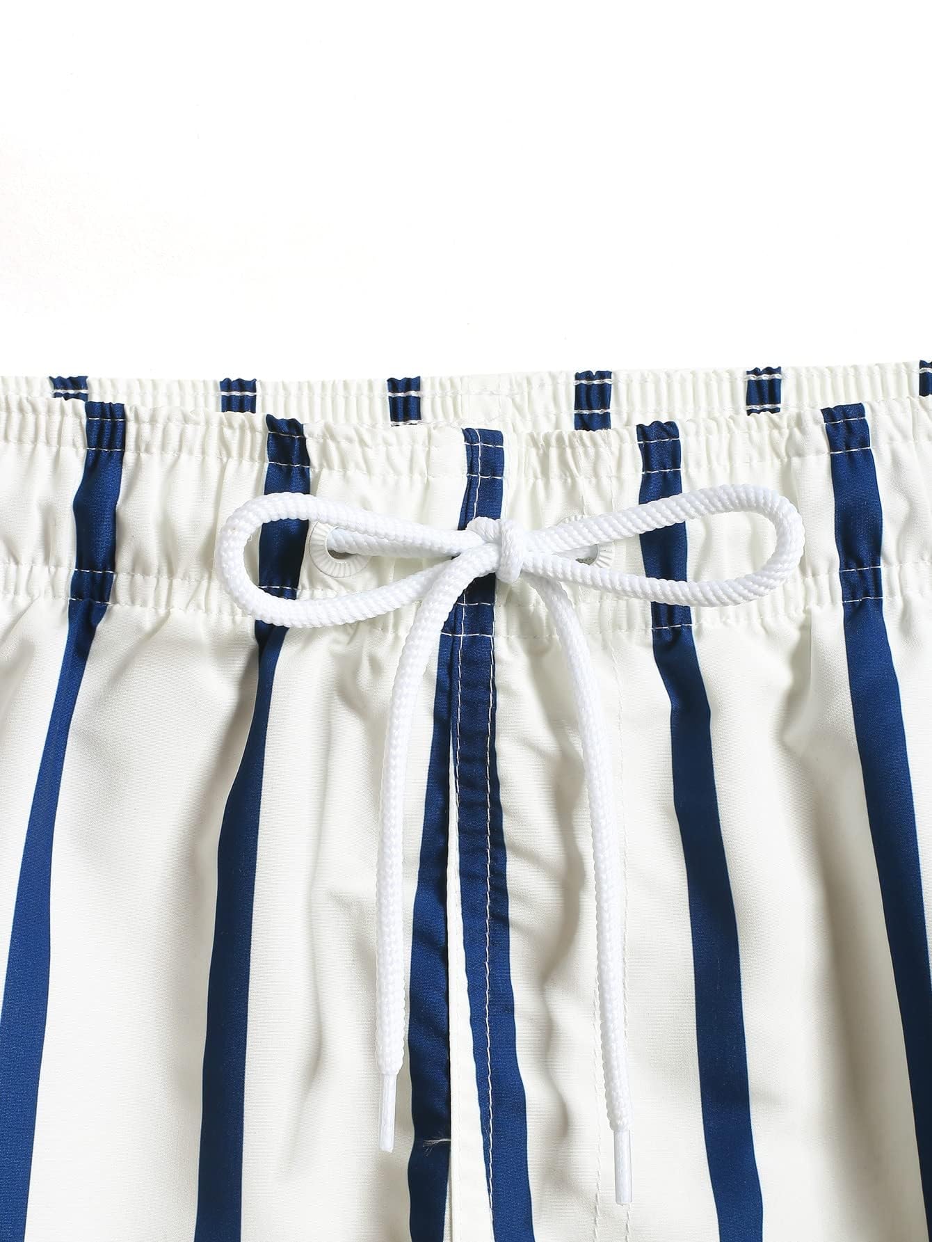 COZYEASE Men's Swim Trunks Quick Dry Elastic Drawstring Casual Print Workout Beach Shorts White Striped M