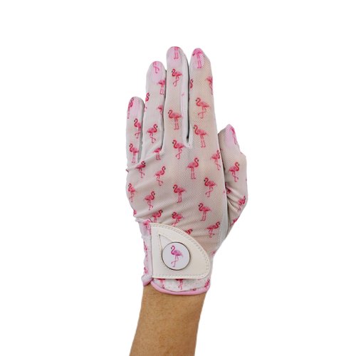 Hand Candy Golf Glove – Premium Cabretta Leather – “Flamingle” – Left Hand Women's Golf Glove with Matching Ball Marker (Small)